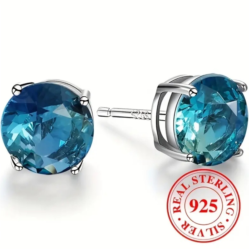 Blue Tourmaline Sterling Silver Stud Earrings - Picture 1 of 4